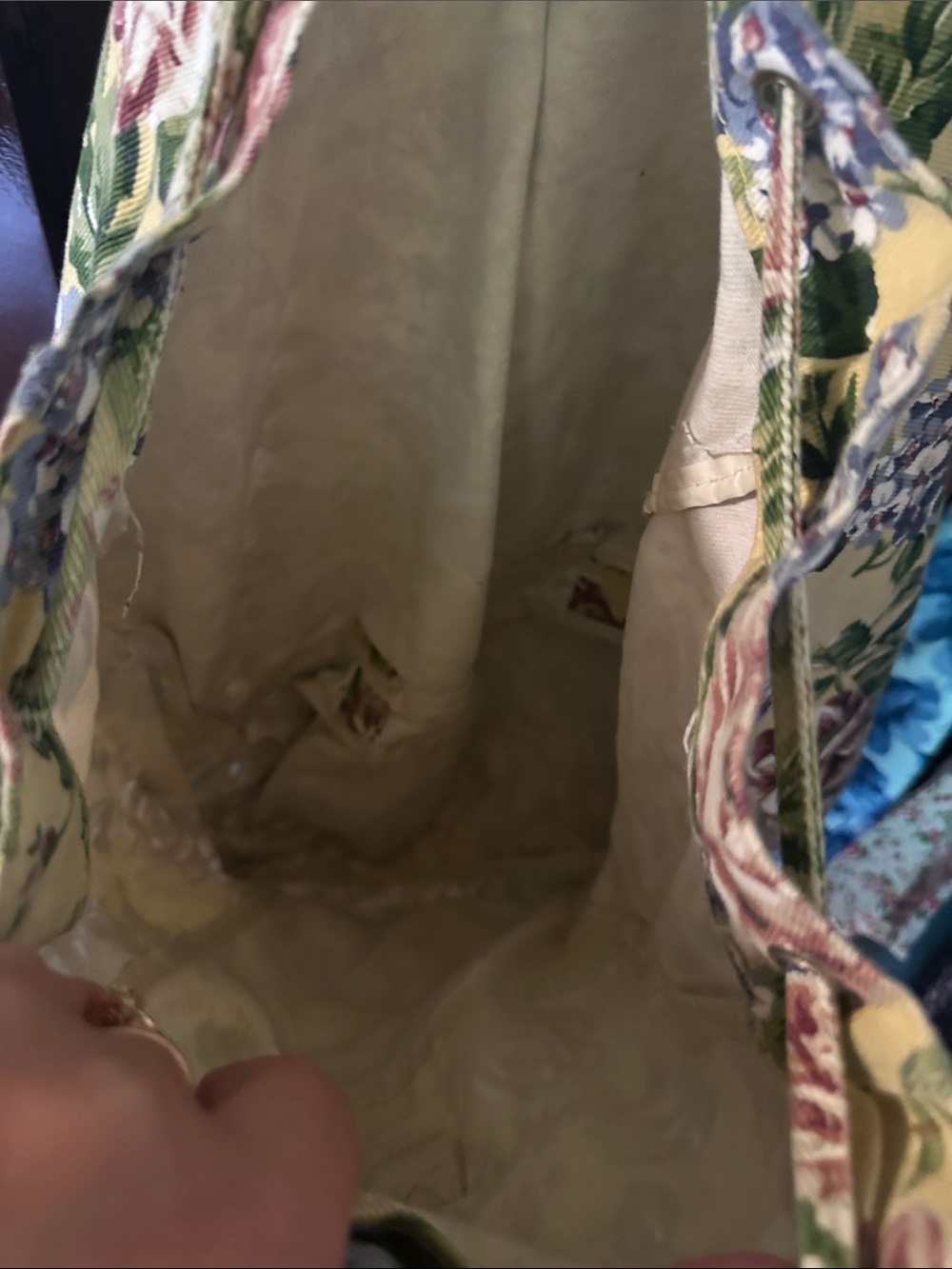 1990s Classic Floral Canvas Drawstring Backpack - Beige Floral - Picture 3 of 7